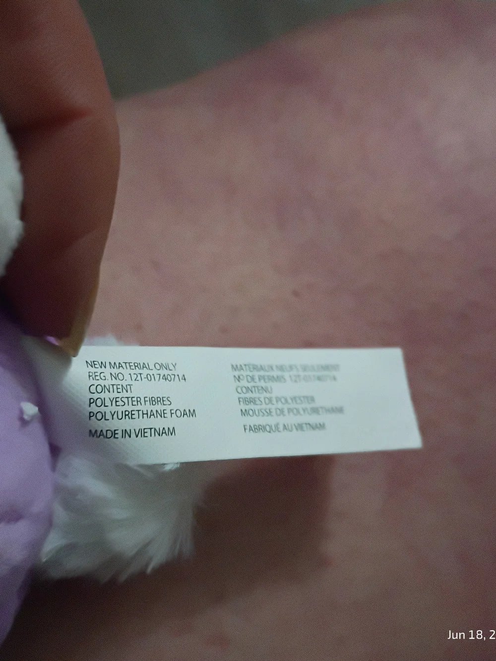 Mattel Lavender and White Plush. Violet A Small Toy W/ Multiclor Embroidered Ear